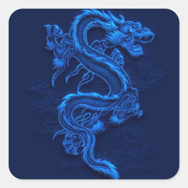 Blue Chinese Dragon Square Sticker (Front)