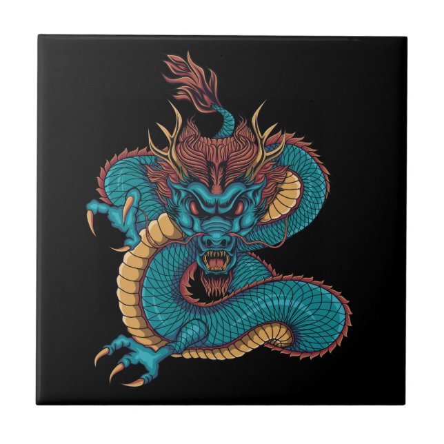 blue chinese dragon tile (Front)