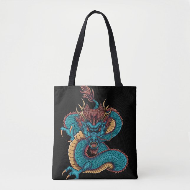 blue chinese dragon tote bag (Front)