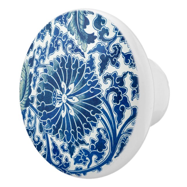 Blue Chinese Floral Pattern Ceramic Knob (Right)