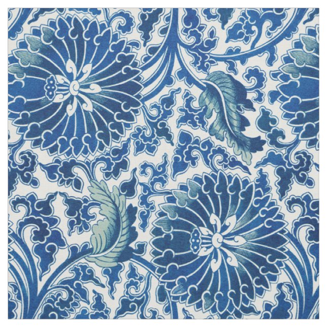 Blue Chinese Floral Pattern Fabric (Swatch)