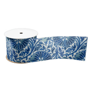 Blue Chinese Floral Pattern Satin Ribbon