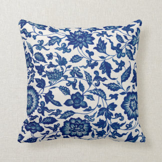 Blue Chinese Ornamental Floral Cushion