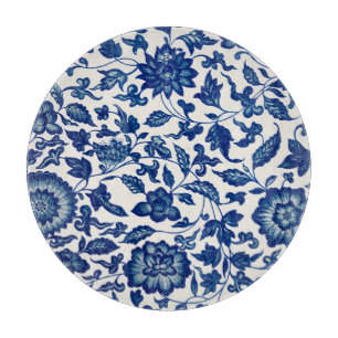 Blue Chinese Ornamental Floral Cutting Board