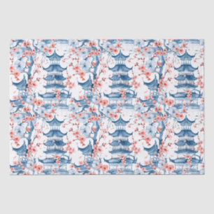 Blue Chinese Pagoda Cherry Blossom Pattern Tissue Paper