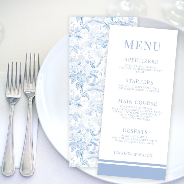 Blue Chinese porcelain floral wedding menu cards (Creator Uploaded)
