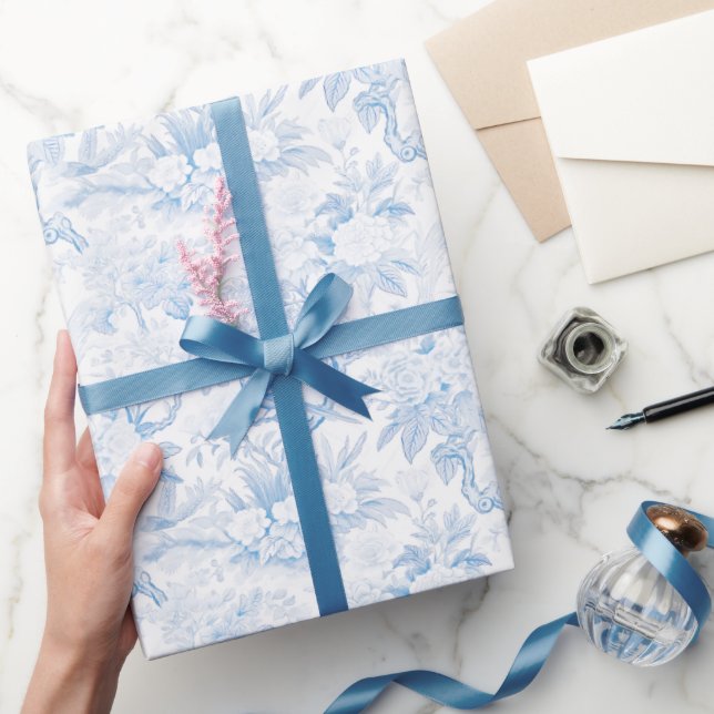 Blue Chinese porcelain floral wrapping paper (Gifting)