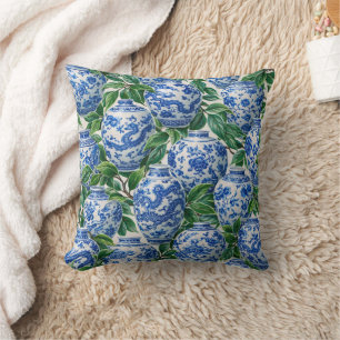 Blue Chinese Porcelain Ginger Jar Cushion