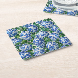 Blue Chinese Porcelain Ginger Jar Square Paper Coaster