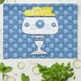 Blue Chinois Vase With Lemons Tea Towel
