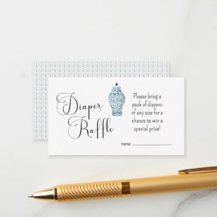 Blue Chinoisere Pattern Diaper Raffle Card