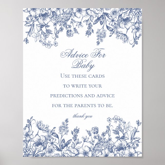 Blue Chinoiserie Advice for Baby Shower Game Poster (Front)