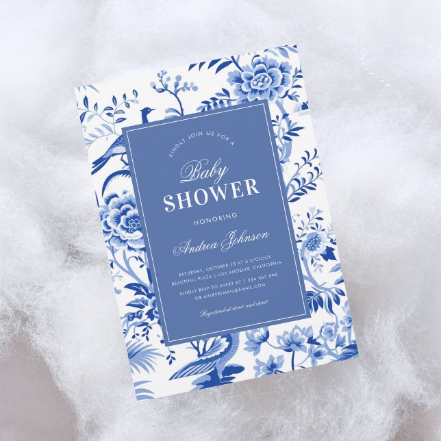Blue Chinoiserie Asian Vintage Baby Shower Invitation (Creator Uploaded)
