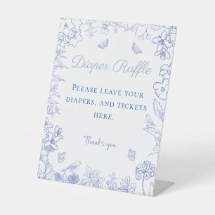  Blue Chinoiserie Baby Shower Diaper Raffle Pedestal Sign