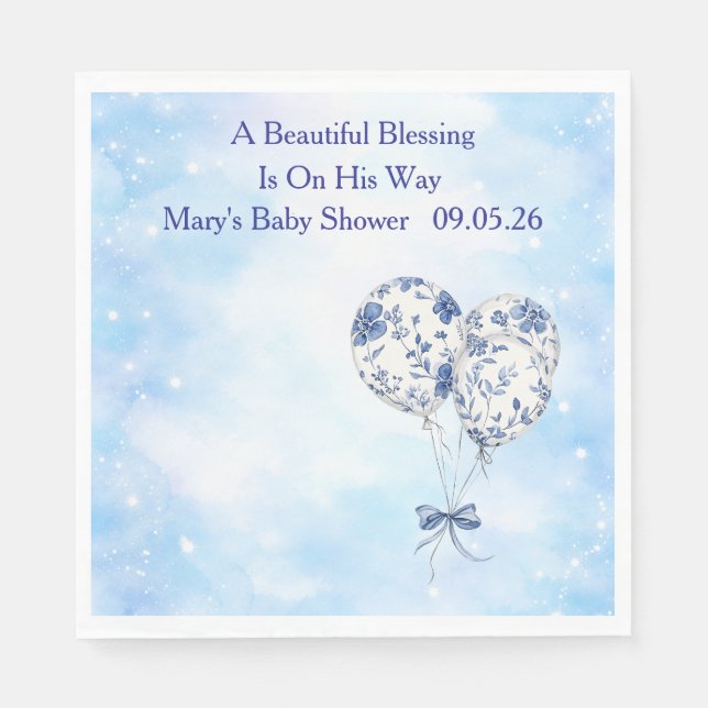 Blue Chinoiserie Baby Shower Tableware Set Napkin (Front)