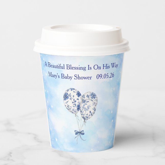 Blue Chinoiserie Baby Shower Tableware Set Paper Cups (Front)