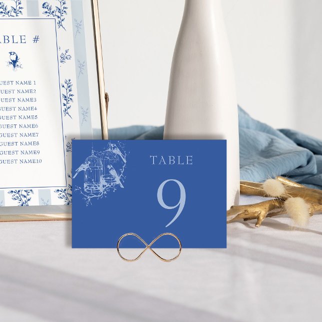 Blue Chinoiserie Birdcage Wedding Table Number (Blue Wedding Table Number Card from Chinoiserie Wedding Collection by Darling & May)