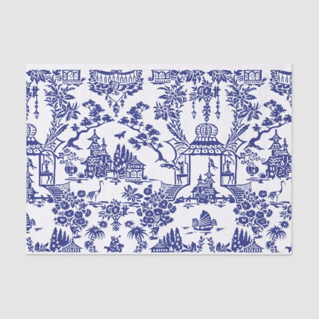 Blue Chinoiserie Blue Flow Decoupage  Tissue Paper (Front)