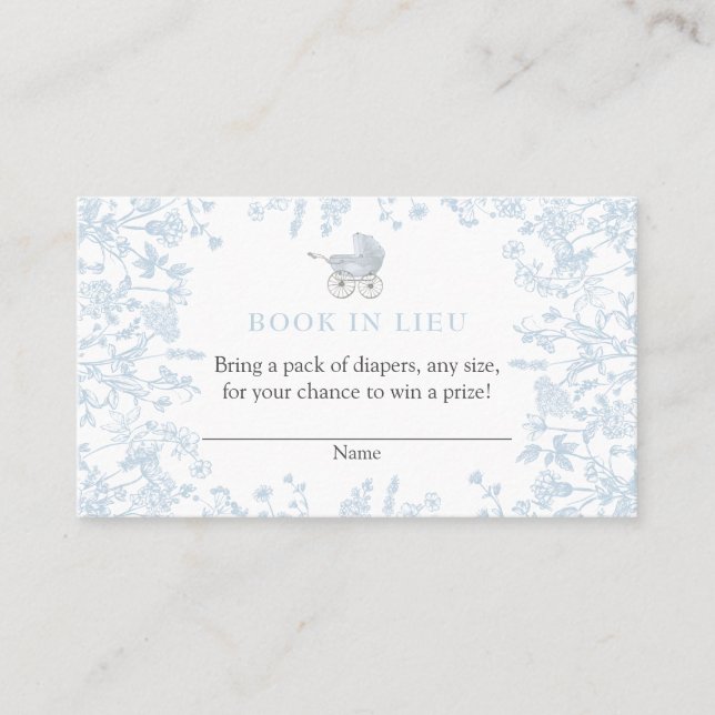 Blue Chinoiserie Book In Lieu Card, Shower game Business Card (Front)