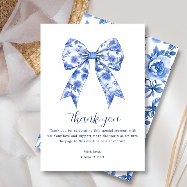 Blue Chinoiserie Bow Baby Shower Thank You Card (Creator Uploaded)