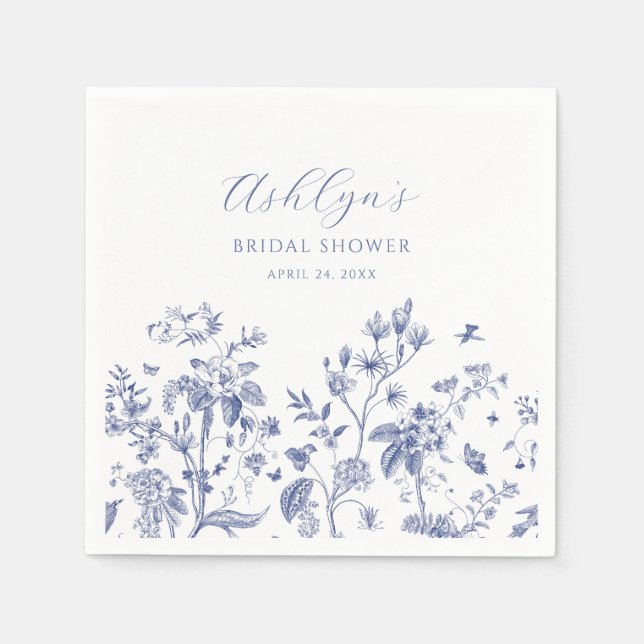 Blue Chinoiserie Bridal Shower Paper Napkins (Front)
