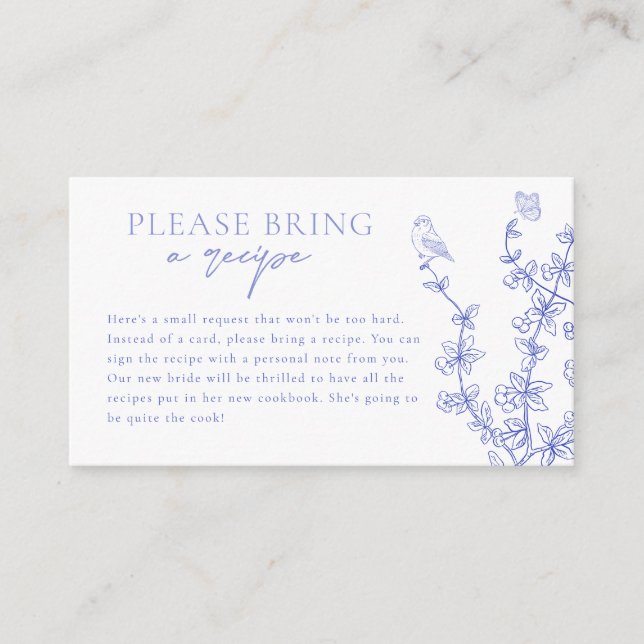Blue Chinoiserie Bridal Shower Recipe Request Enclosure Card (Front)