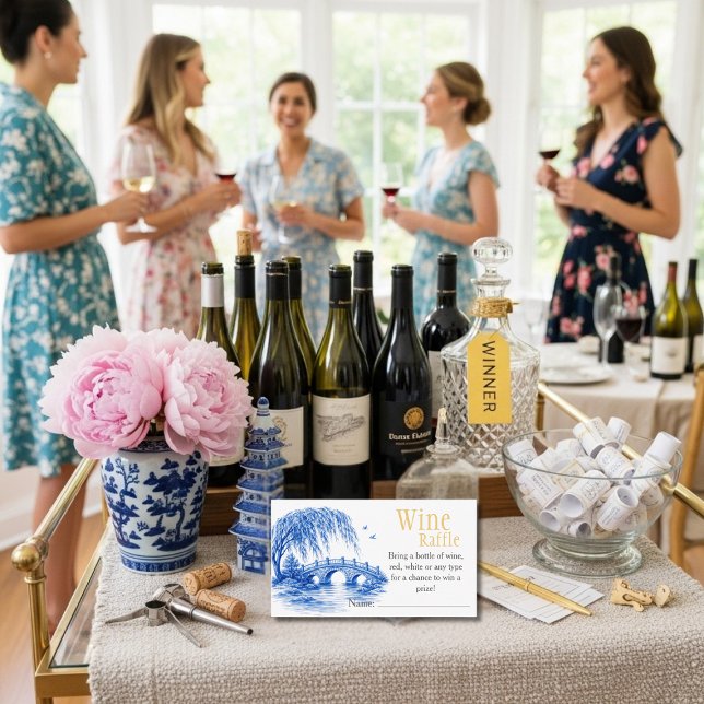Blue Chinoiserie Bridge Wine Raffle Bridal Shower  Enclosure Card (Blue Chinoiserie Bridge Wine Raffle Bridal Shower Enclosure Card)