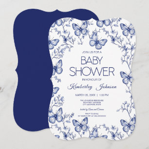 Blue Chinoiserie Butterfly Baby Shower Invitation