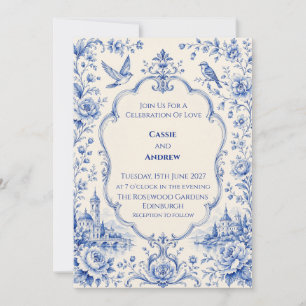 Blue Chinoiserie Castle Wedding Invitation