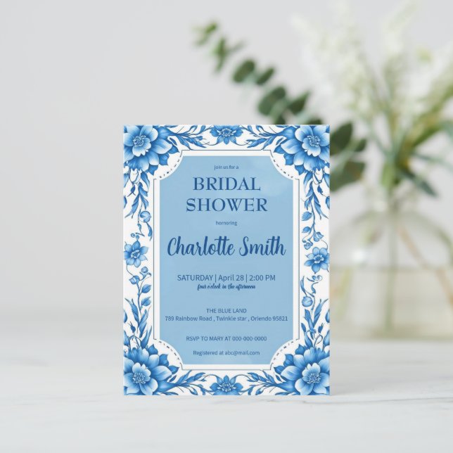 Blue Chinoiserie Chinese Floral bridal shower Postcard (Standing Front)