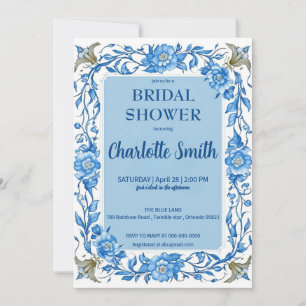 Blue Chinoiserie Chinese Floral bridal shower Save The Date