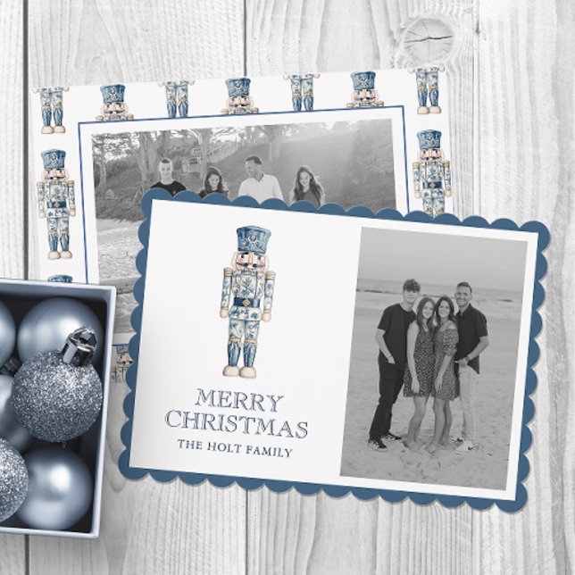 Blue Chinoiserie Christmas Nutcracker Photo Holiday Card (Creator Uploaded)