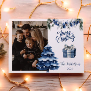 Blue Chinoiserie Christmas Photo Holiday Card