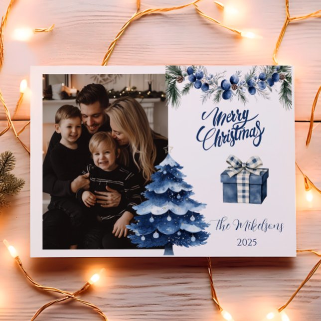 Blue Chinoiserie Christmas Photo Holiday Card (Creator Uploaded)