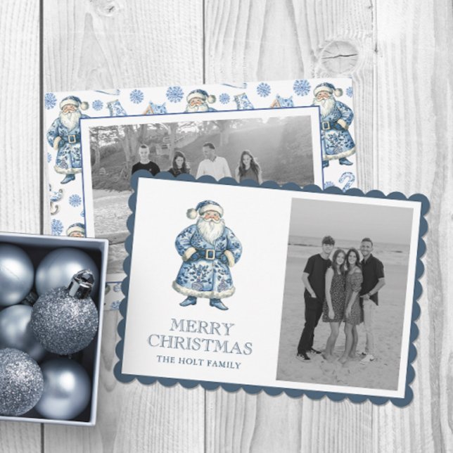 Blue Chinoiserie Christmas Santa Photo Holiday Card (Creator Uploaded)