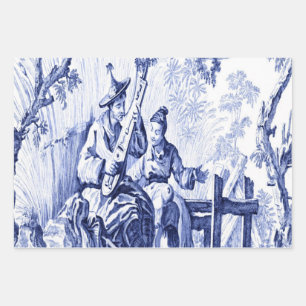 Blue Chinoiserie Decoupage Wrapping Paper Sheets 