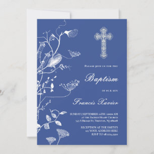 blue chinoiserie design Baptism Invitation