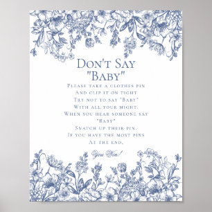 Blue Chinoiserie Dont Say Baby Shower Game Poster