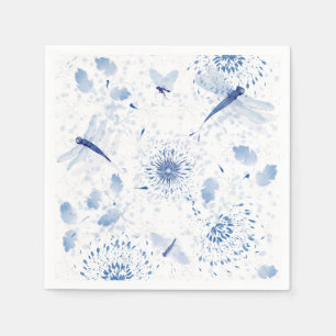 Blue Chinoiserie Dragonfly Floral Napkin