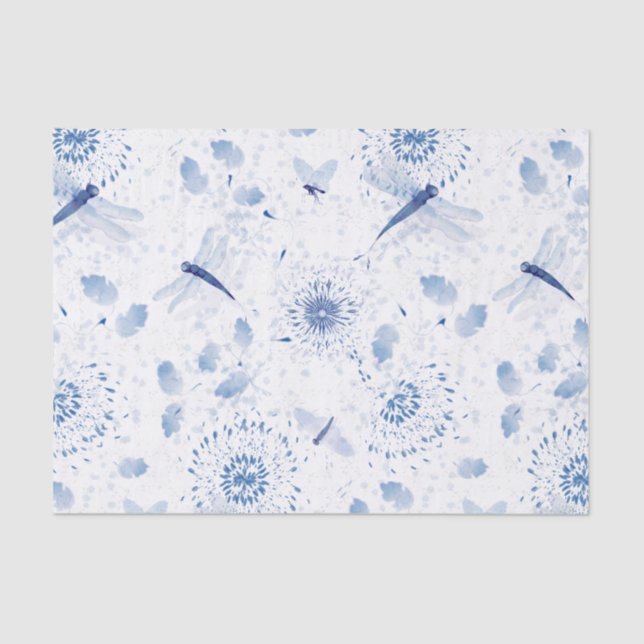Blue Chinoiserie Dragonfly Floral Tissue Paper (Front)