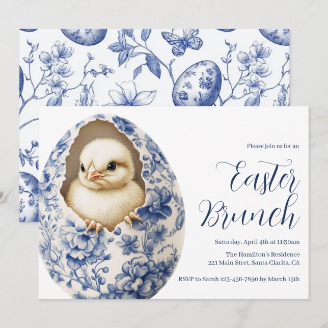 Blue Chinoiserie Egg Easter Brunch Invitation (Front/Back)