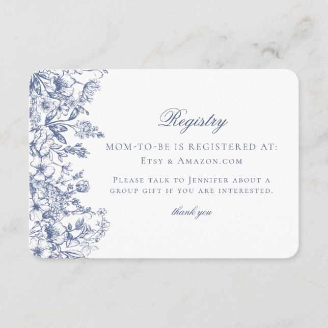 Blue Chinoiserie Floral Baby Registry Card (Front)