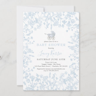 Blue Chinoiserie floral baby Shower Invitation, Invitation