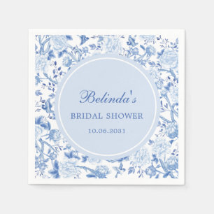 Blue Chinoiserie Floral Birds Bridal Shower Napkin