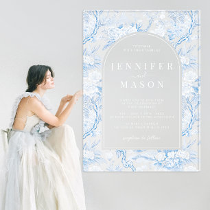 Blue Chinoiserie Floral Boho Arch Wedding Acrylic Invitations