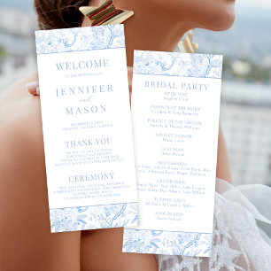 Blue Chinoiserie floral boho wedding program cards