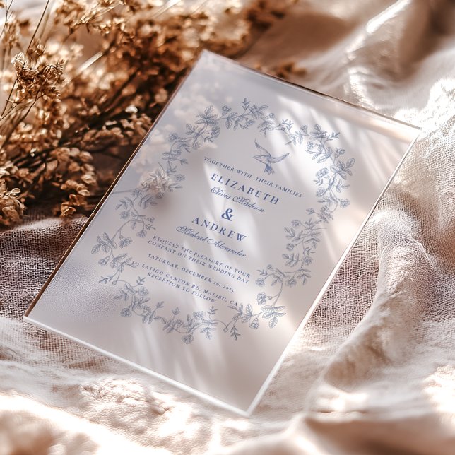 Blue Chinoiserie Floral Botanical Wedding Acrylic Invitations (Creator Uploaded)