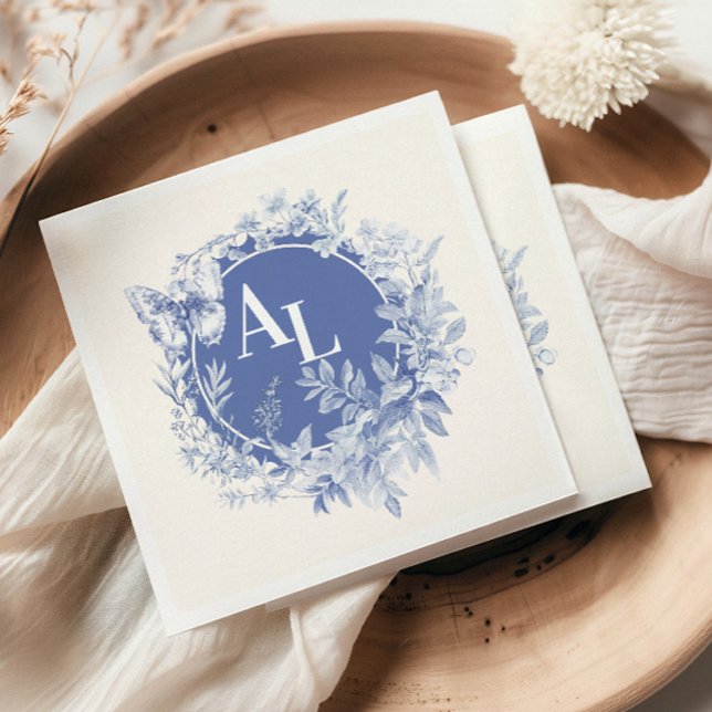Blue Chinoiserie Floral Botanical Wedding Napkin (Creator Uploaded)