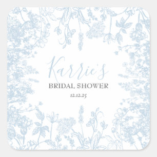 Blue Chinoiserie Floral Bridal Shower favour tags, Square Sticker