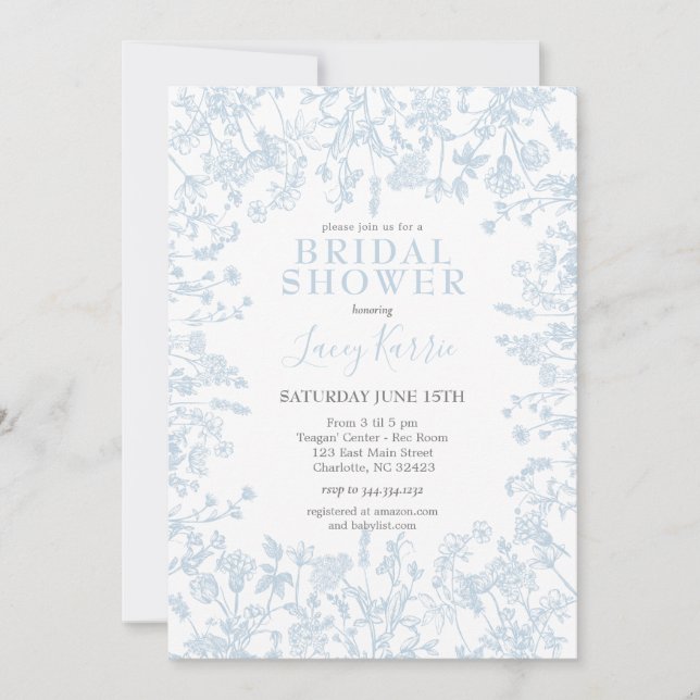 Blue Chinoiserie Floral Bridal Shower Invitation,  Invitation (Front)